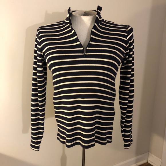 L.L. Bean dark Navy/White Striped sweater - Picture 1 of 5